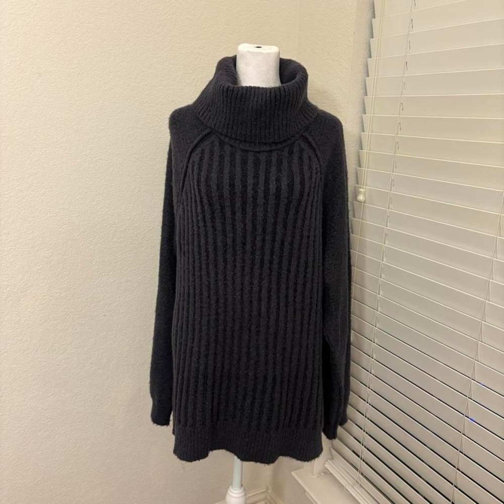 Free People Black Ribbed Turtleneck Sweater